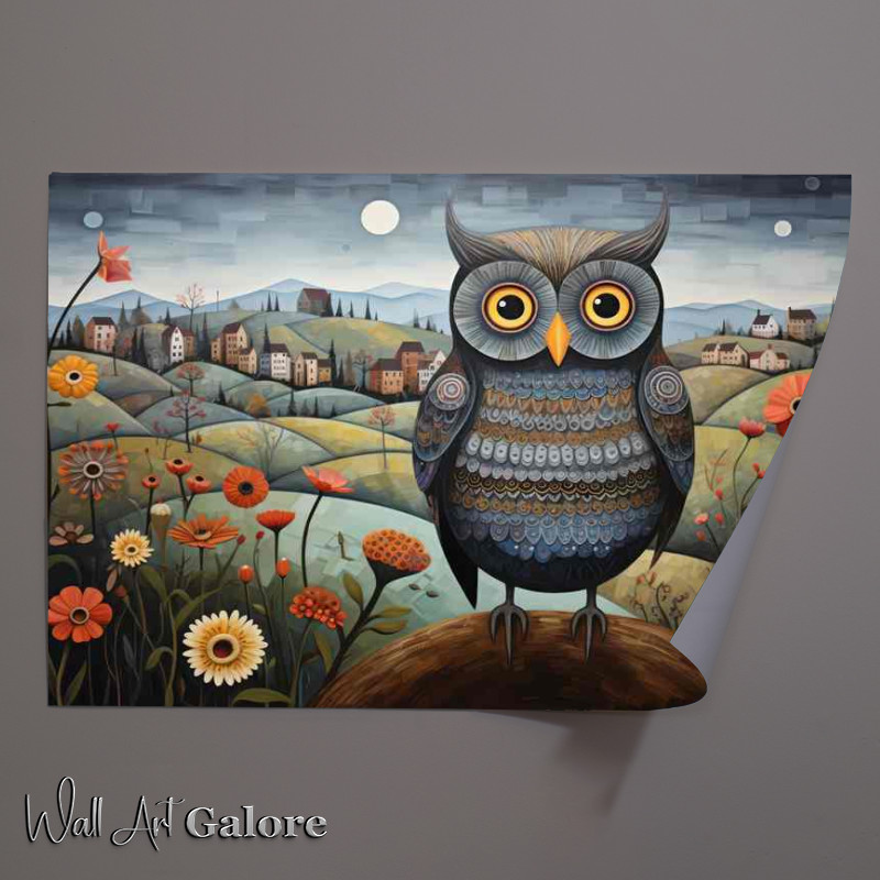 Buy Unframed Poster : (Owl In the countryside painted style art)