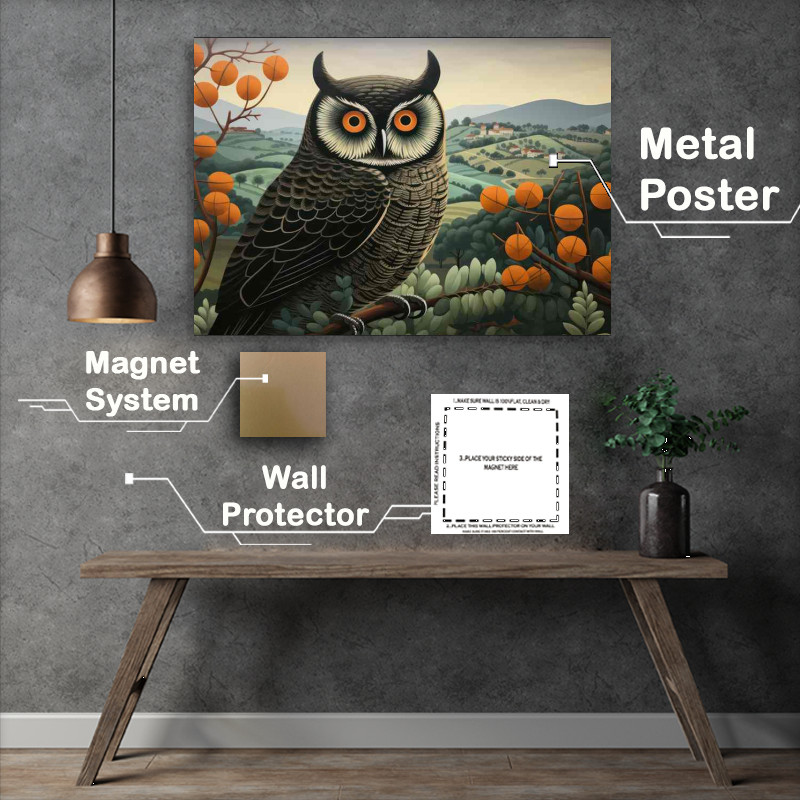 Buy Metal Poster : (Owl in the countryside in mid autumn)
