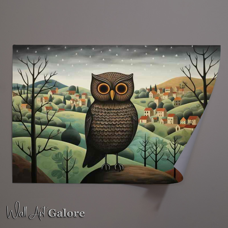 Buy Unframed Poster : (Owl on a rock waiting for prey in the countryside)