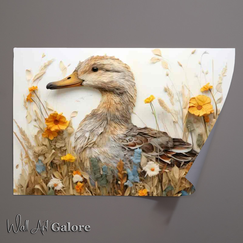 Buy Unframed Poster : (Painted style duck hiding the the reeds by the water)