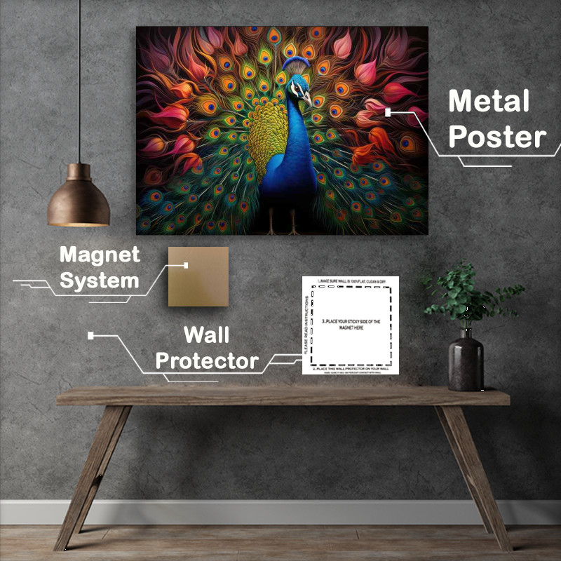 Buy Metal Poster : (Peacock in a colourful display)