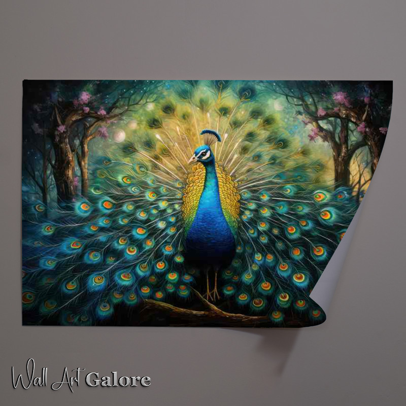 Buy Unframed Poster : (Peacock in the woods showing all its bloomage)