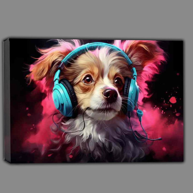 Buy Canvas : (A small dog listening to music and headphones)