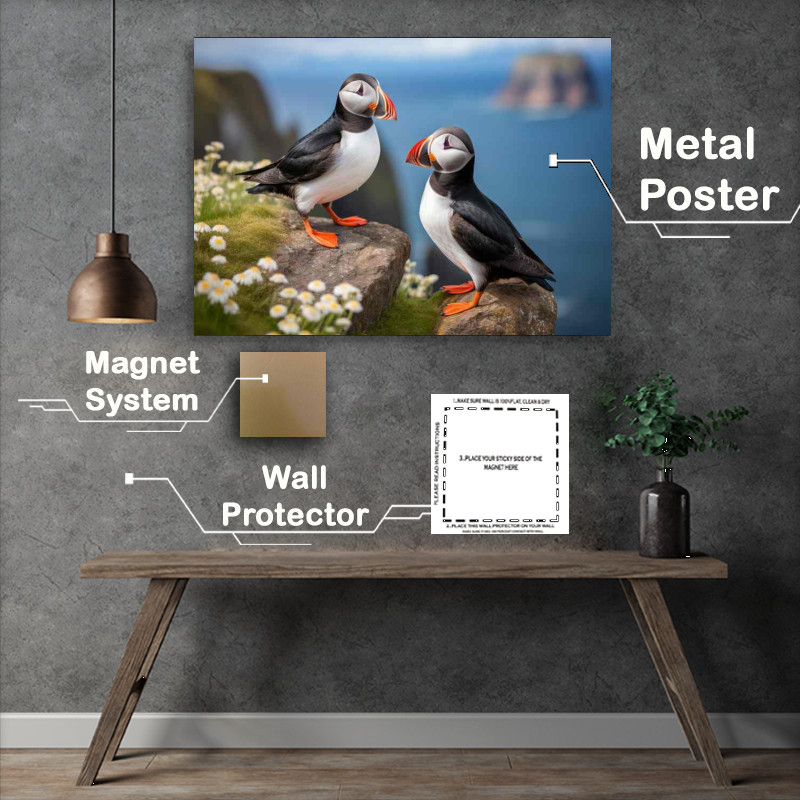 Buy Metal Poster : (Puffins in Art and Folklore Symbols of Coastal Charm)