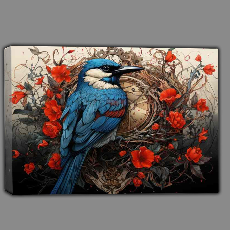 Buy Canvas : (Small Bird surounded by red flowers)