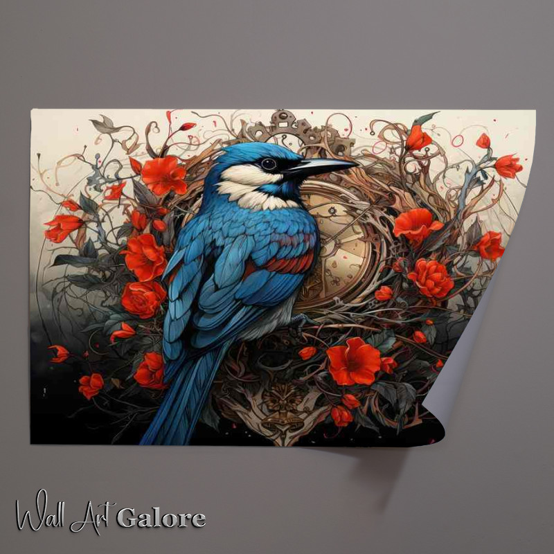Buy Unframed Poster : (Small Bird surounded by red flowers)