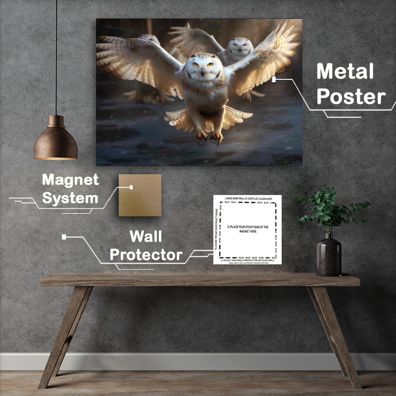 Buy Metal Poster : (Snowy Owls Going Home to nest)