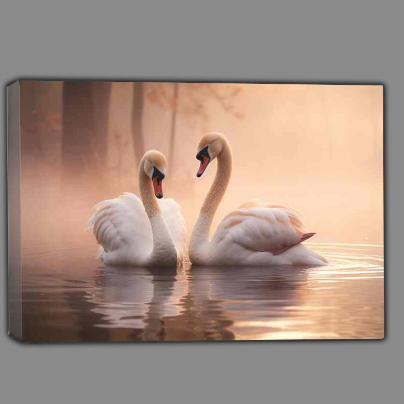 Buy Canvas : (Swans swimming in the morning mist)