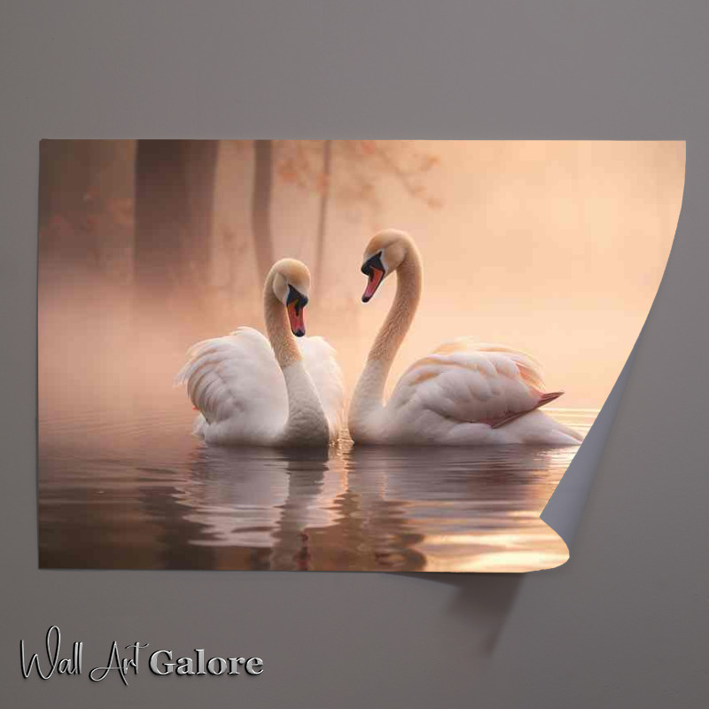 Buy Unframed Poster : (Swans swimming in the morning mist)