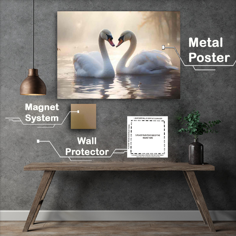 Buy Metal Poster : (Watching Swans on a Lake A Peaceful Retreat)