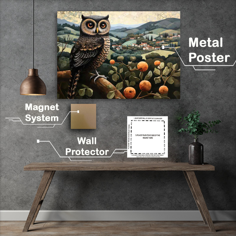 Buy Metal Poster : (Wide Eyed Owl sat on a perch just watching)