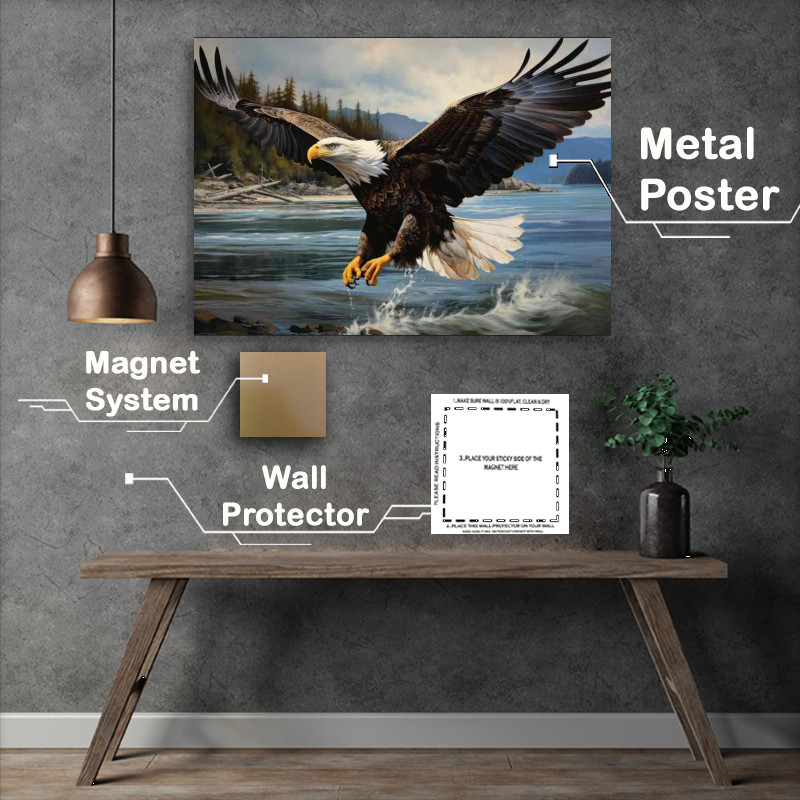 Buy Metal Poster : (Witnessing Eagles Soaring Above Water Nature's Beauty)