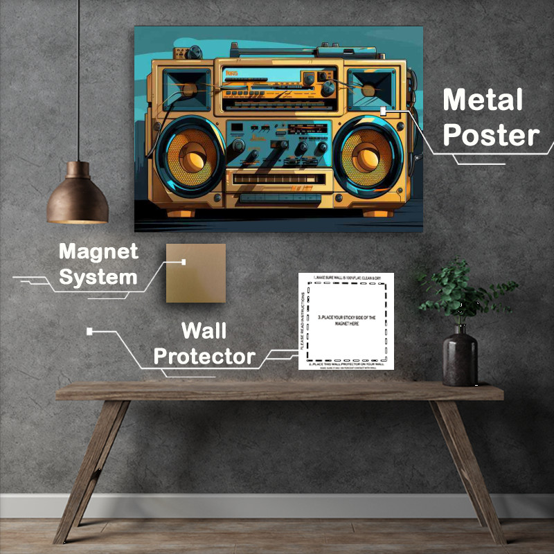Buy Metal Poster : (Cartoon illustration of a boombox)