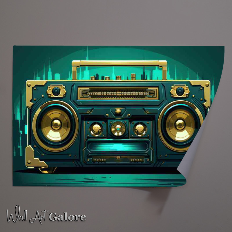 Buy Unframed Poster : (Cartoon illustration of a boombox blue and green)