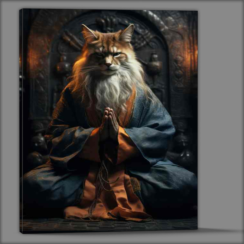Buy Canvas : (Cat with his hands closed sitting lake a man)