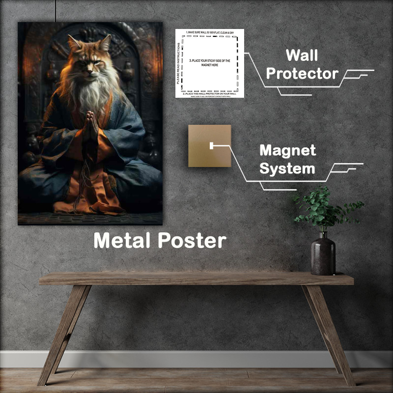 Buy Metal Poster : (Cat with his hands closed sitting lake a man)