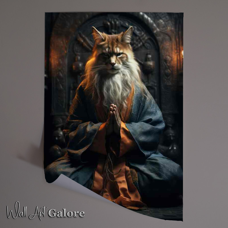 Buy Unframed Poster : (Cat with his hands closed sitting lake a man)