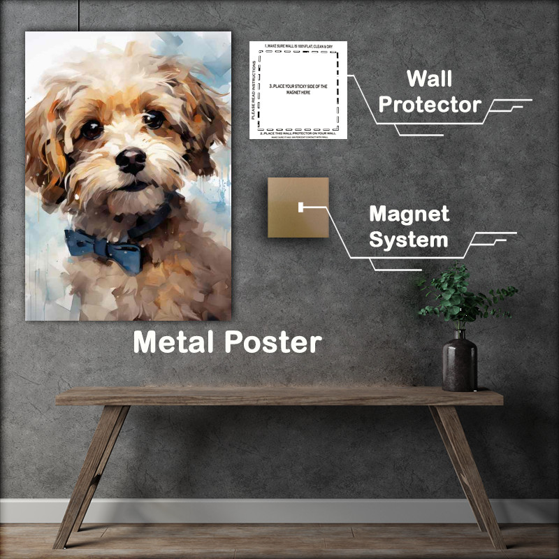 Buy Metal Poster : (Cute Dog in a bow tie been curious)