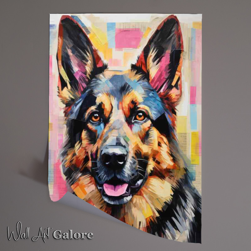 Buy Unframed Poster : (Greman sheperd looking at camera colourful background)