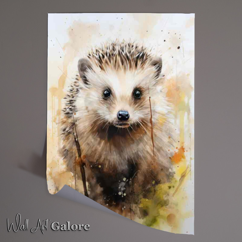 Buy Unframed Poster : (Hedgehog watercolours surrounded by bushes)