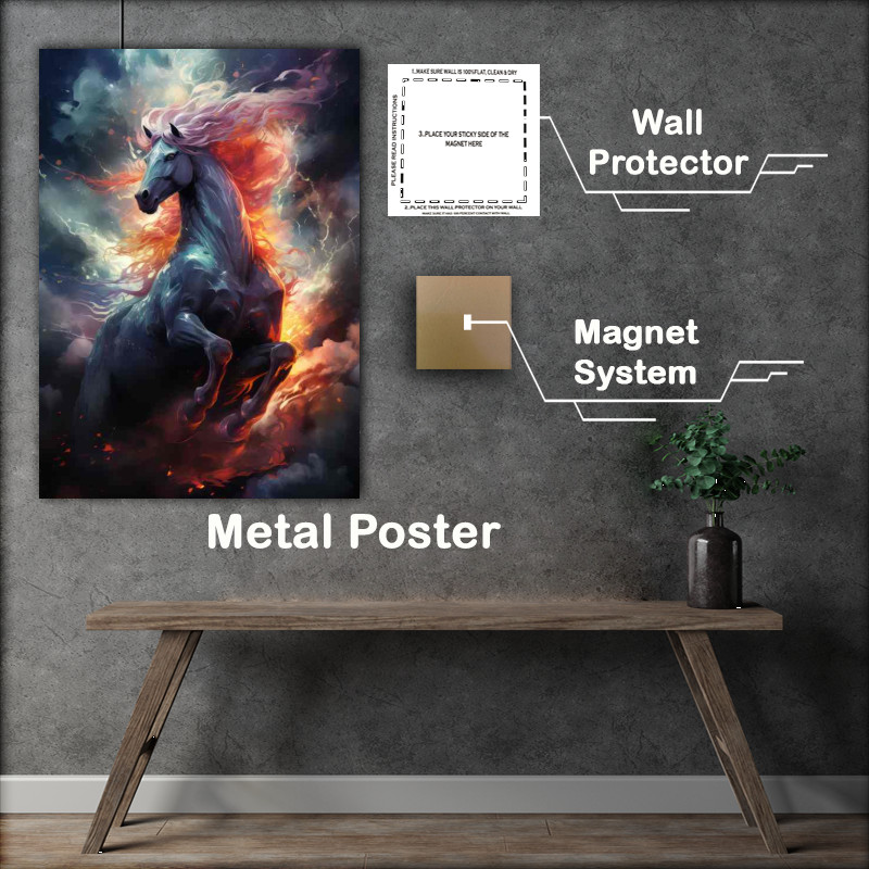 Buy Metal Poster : (Horse In the sky with a pink mane)