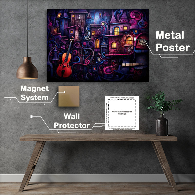 Buy Metal Poster : (Doodling background shows various music instruments)