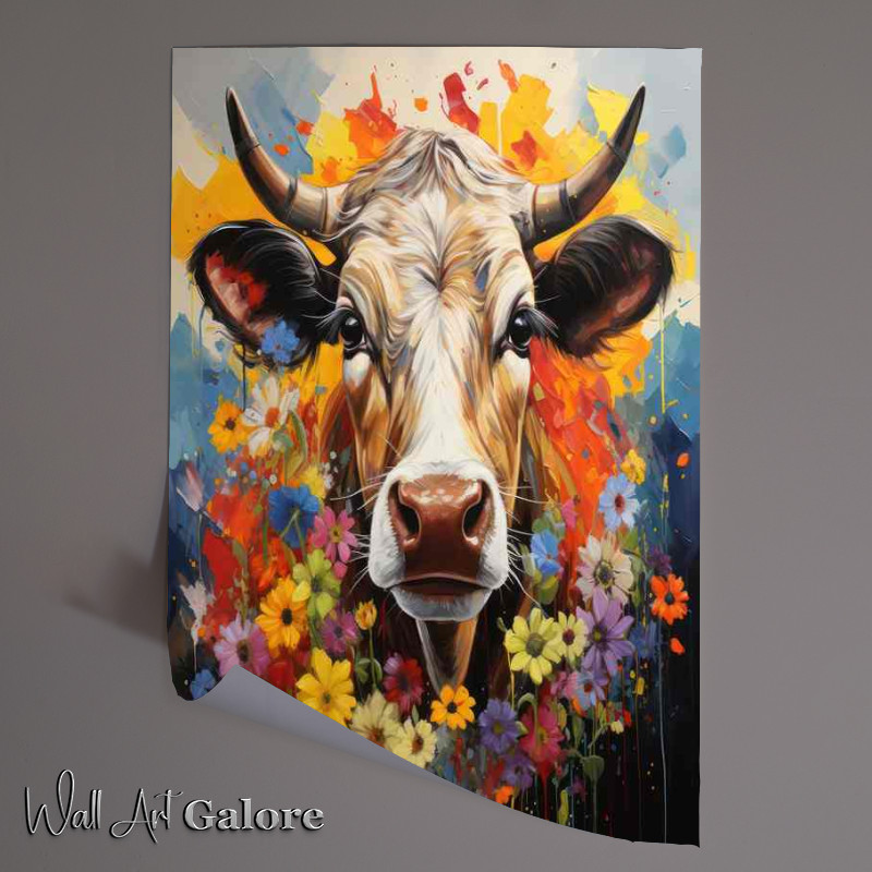 Buy Unframed Poster : (Moo tiful Pastures cow surrounded by flowers)