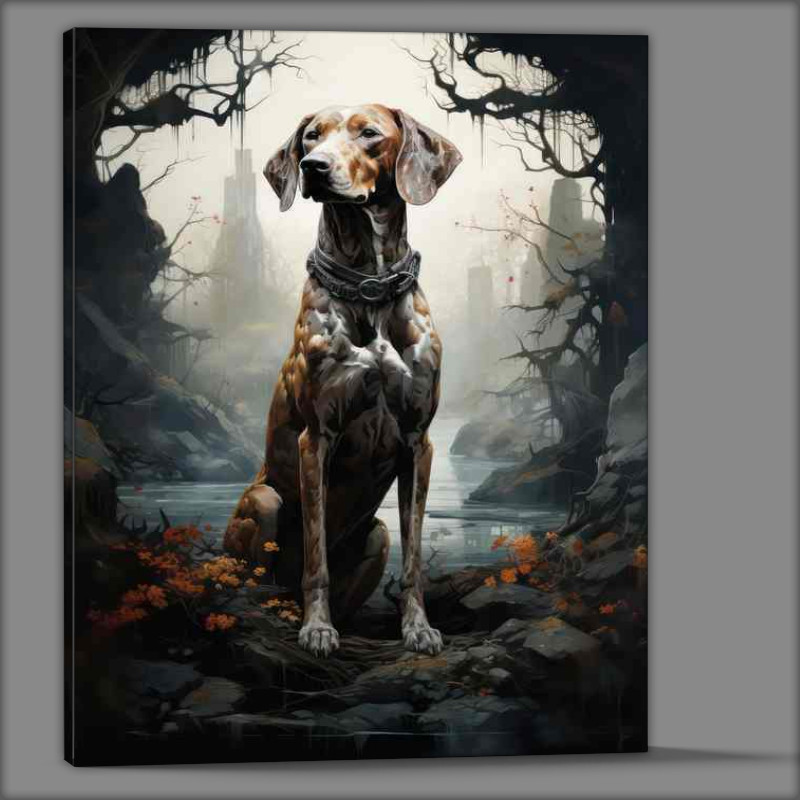 Buy Canvas : (Pointer Dog In the woods sitting)