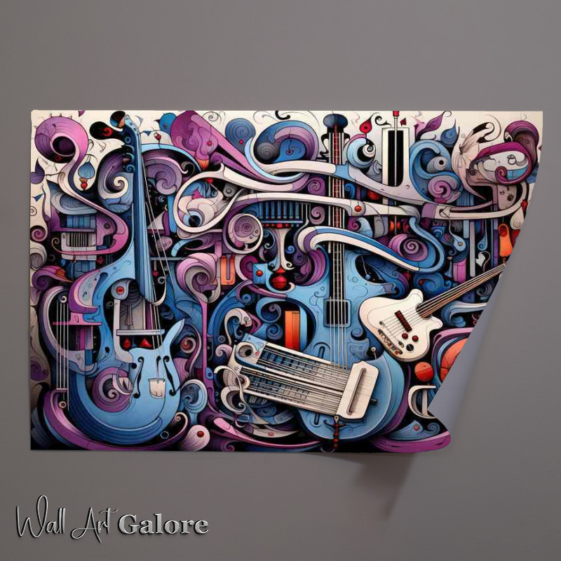 Buy Unframed Poster : (Doodling background shows various music instruments swirls)