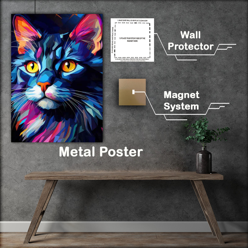 Buy Metal Poster : (Purr fectly Colorful Cat)