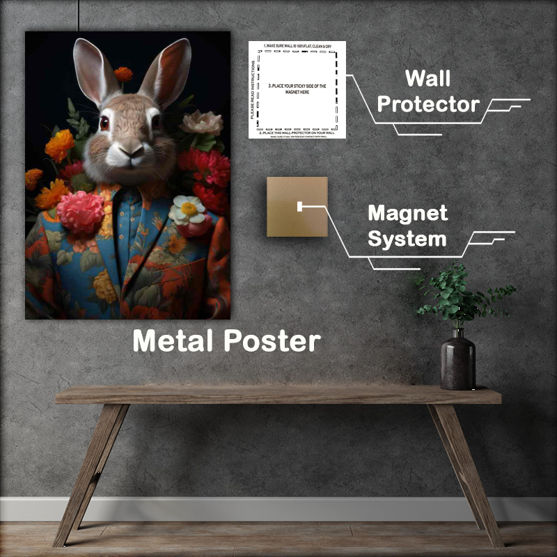 Buy Metal Poster : (Rabbit man dressed in a flower suit)