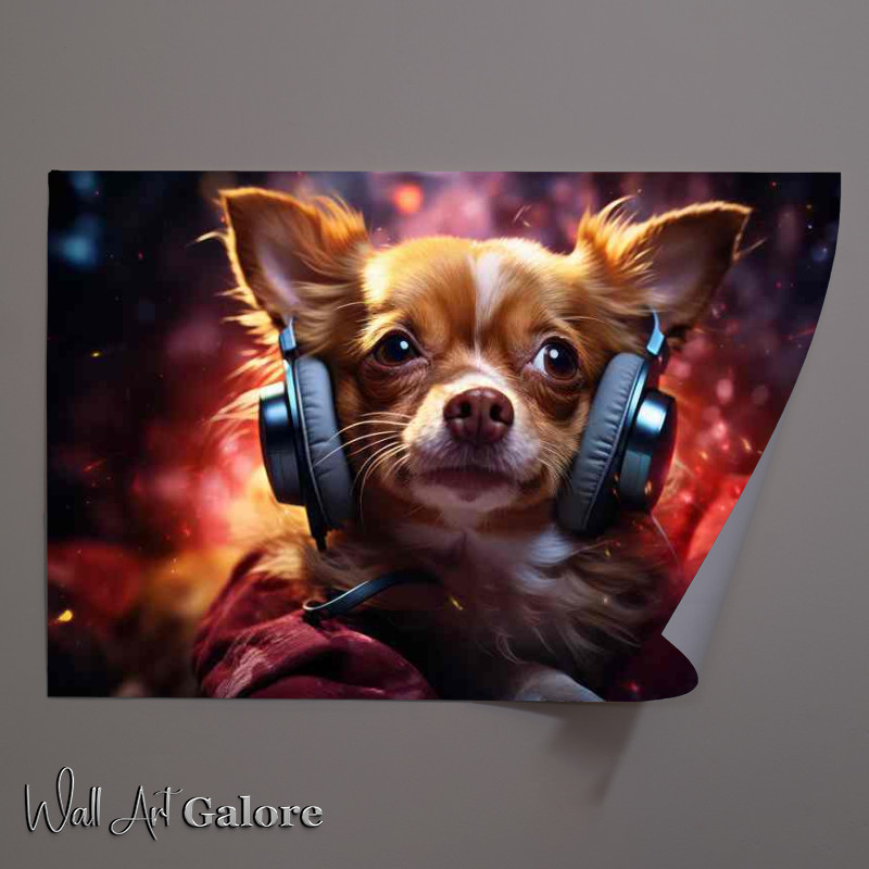 Buy Unframed Poster : (Red chihuahua dog listening to music on headphones)