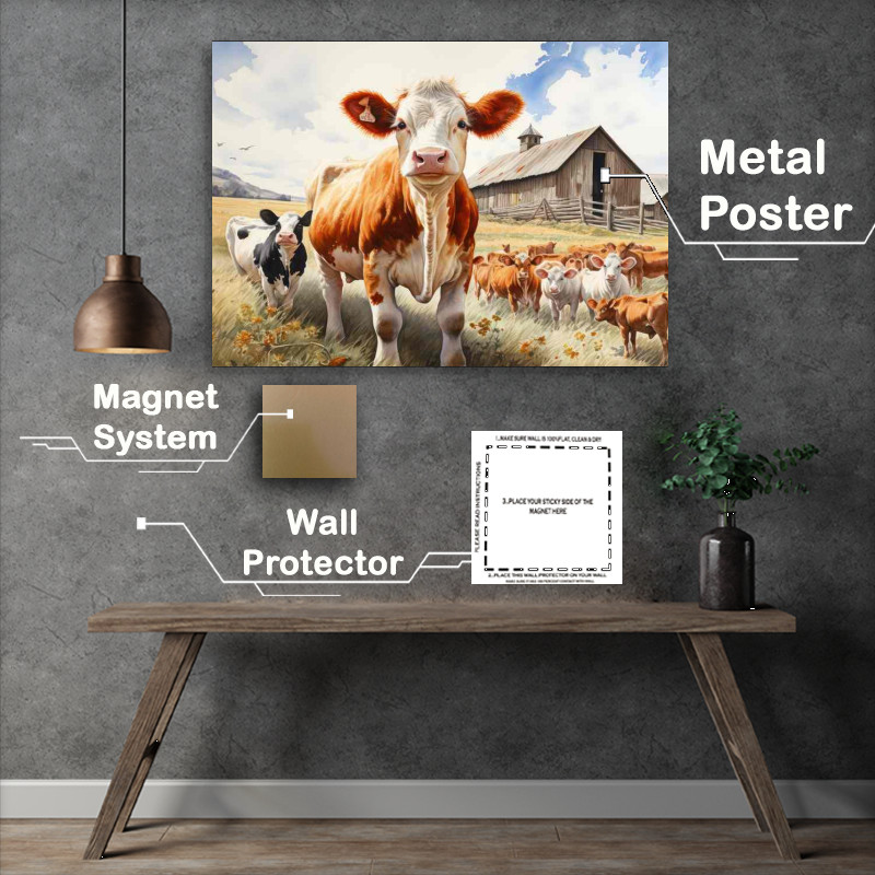 Buy Metal Poster : (A Day in the Pasture Cows on the Farm)