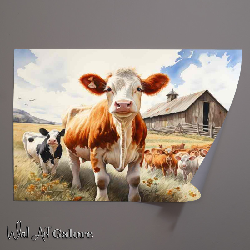 Buy Unframed Poster : (A Day in the Pasture Cows on the Farm)