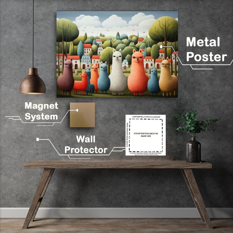 Buy Metal Poster : (A Flock of colourful Alpacas)