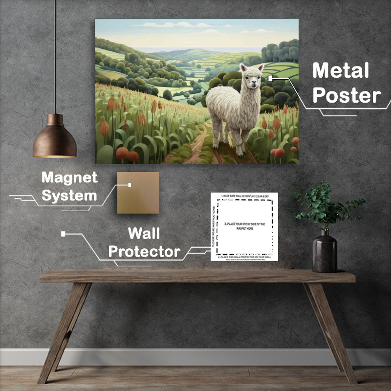 Buy Metal Poster : (Alpaca In The Countryside on the hils)