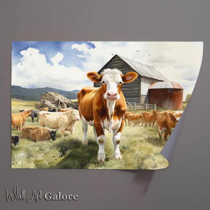 Buy Unframed Poster : (Cows Grazing on the Farm)