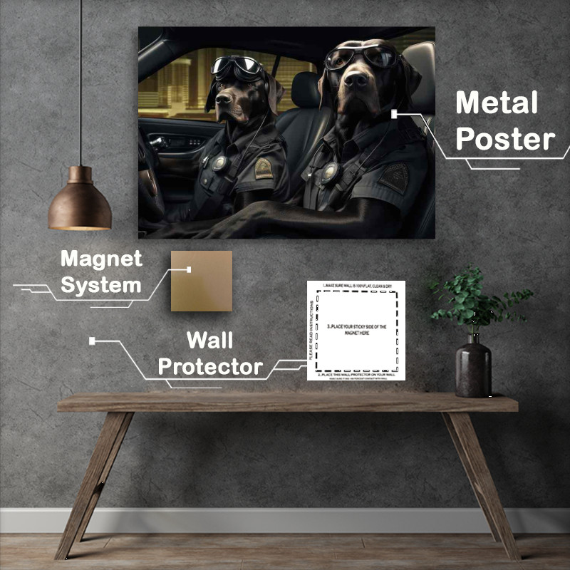 Buy Metal Poster : (Dogs In Security Outfits Doing the patrol)