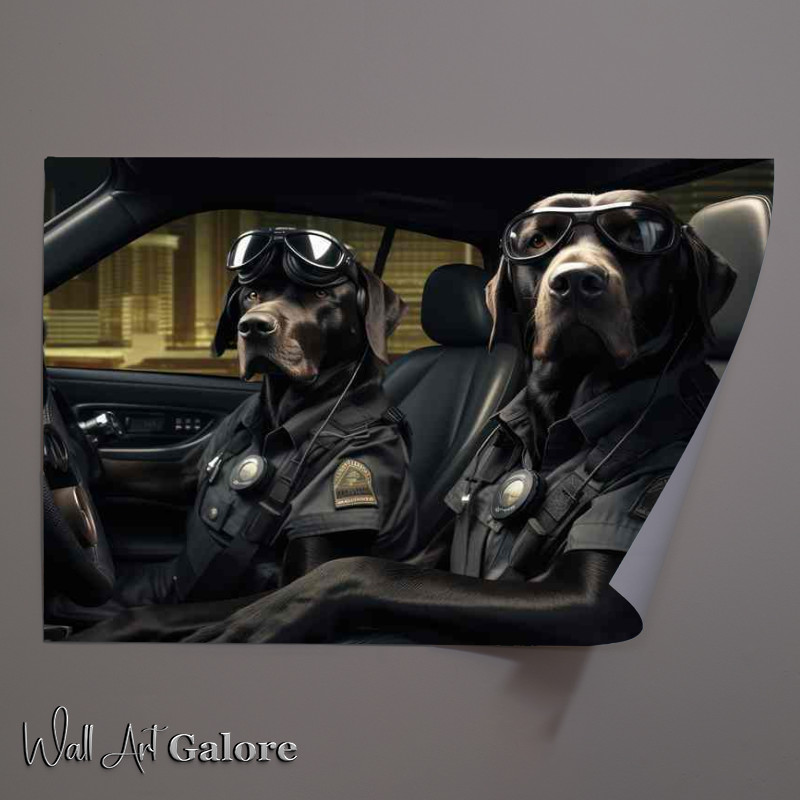 Buy Unframed Poster : (Dogs In Security Outfits Doing the patrol)
