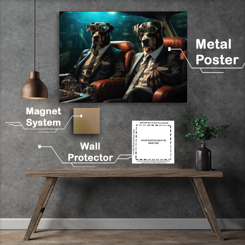 Buy Metal Poster : (Dogs Making deals in the back of a car)