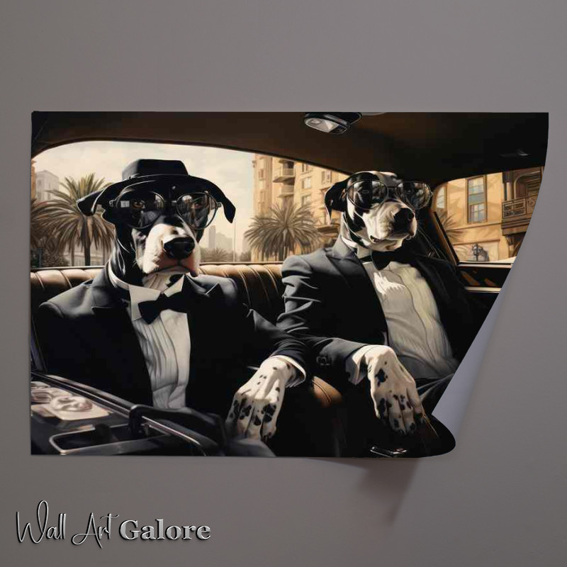 Buy Unframed Poster : (Dogs Sitting in the car all dressed up in suits)