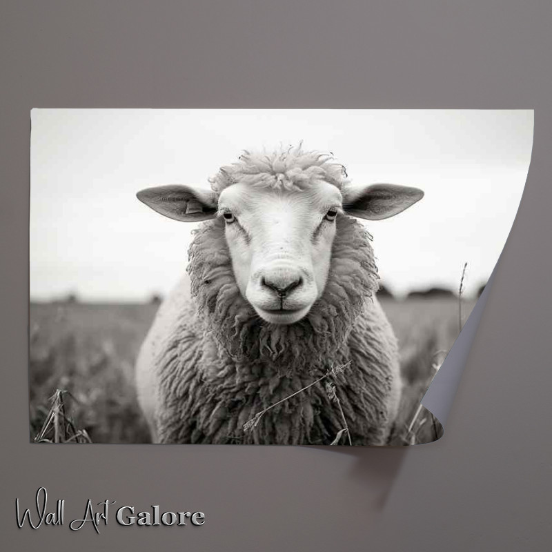 Buy Unframed Poster : (Sheep in a field black and white)