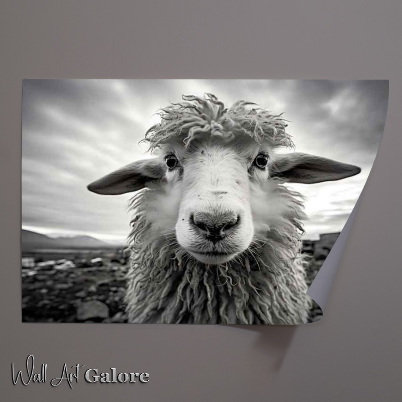 Buy Unframed Poster : (Sheep on the farm in black and white)