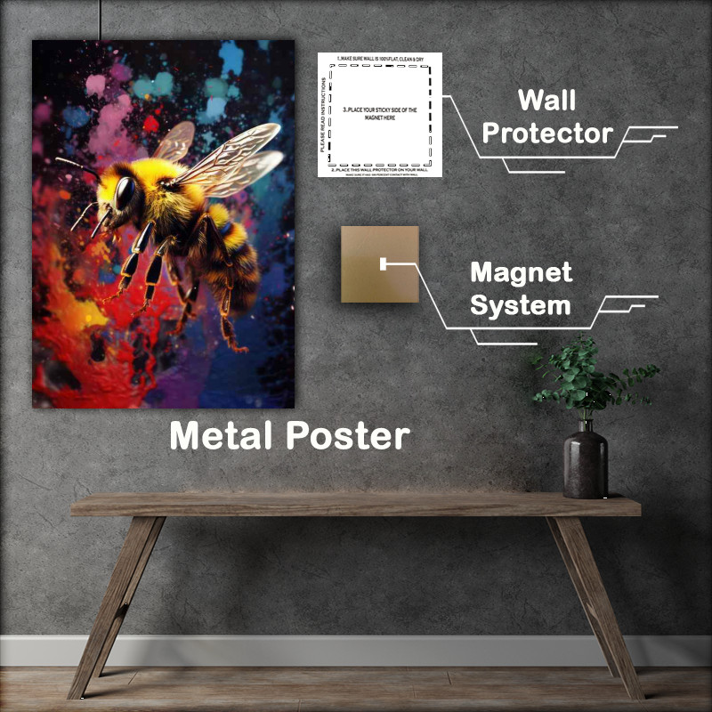 Buy Metal Poster : (Bee With Colour Splash In Background)