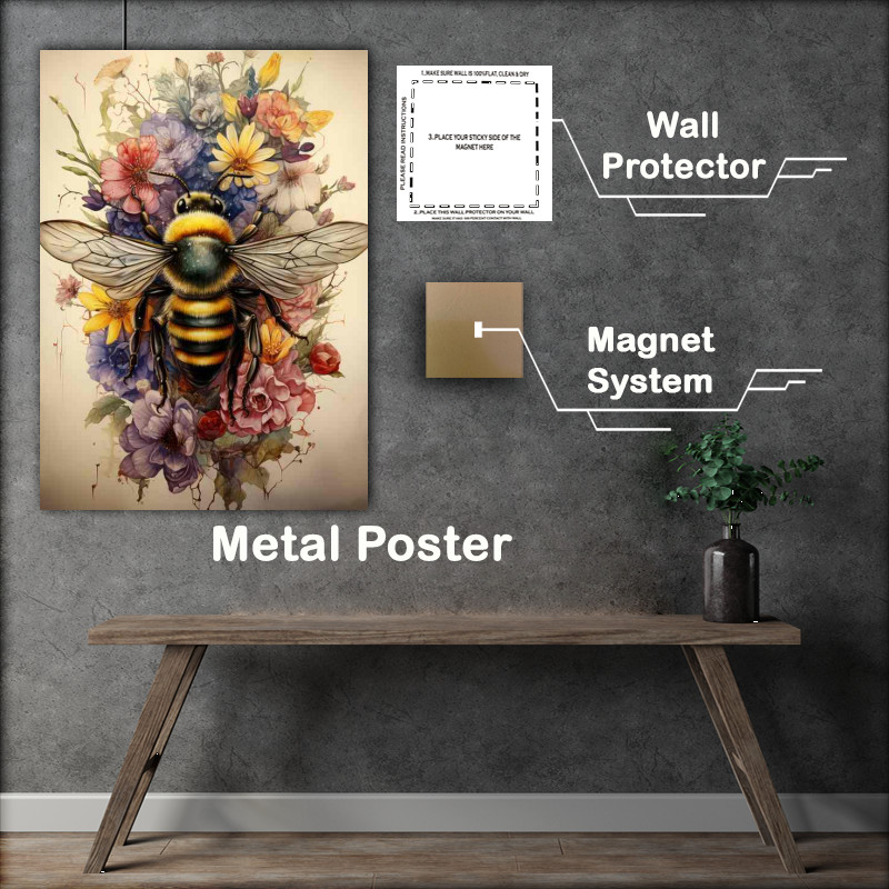 Buy Metal Poster : (Honeybees and Blooms A Tale of Natures Symbiosis)