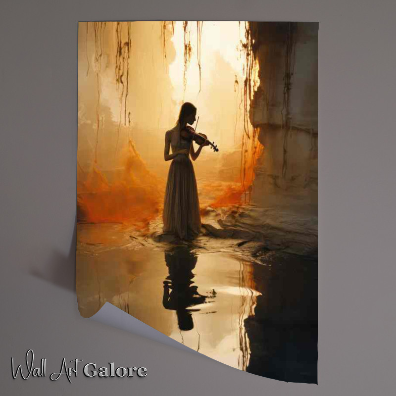 Buy Unframed Poster : (A Shadow of a woman playing the violin in the water)