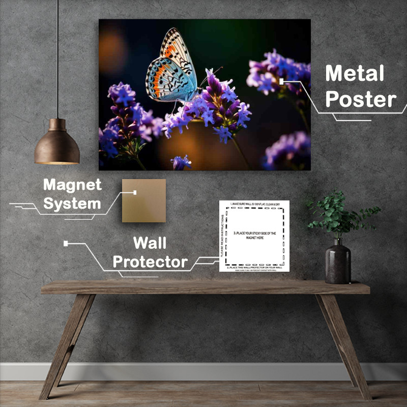 Buy Metal Poster : (A Symphony of Color Butterflies and Purple Blossoms)
