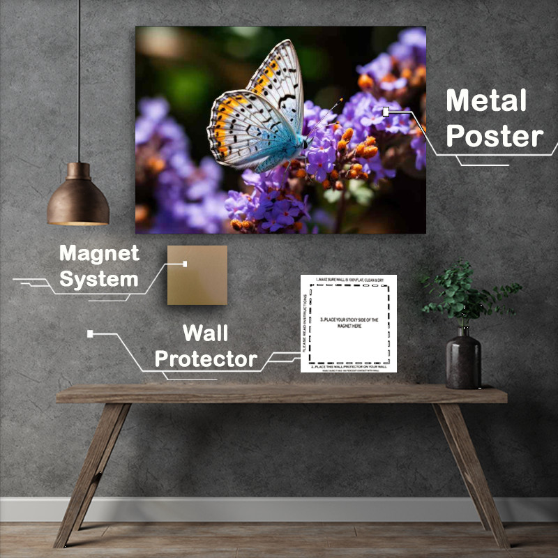 Buy Metal Poster : (Butterflies on Purple Flowers Natures Beauty Captured)