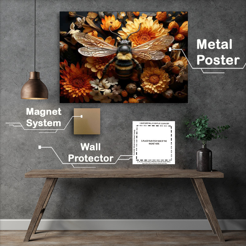Buy Metal Poster : (Garden Buzz Bees on Colorful Flowers)