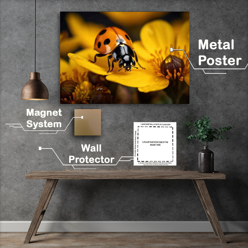 Buy Metal Poster : (Natures Jewels Ladybirds Among the Petals)